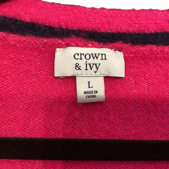 Crown & Ivy Women's Pink Black Trim V-Neck Button Cardigan Sweater Size L - Picture 4 of 5